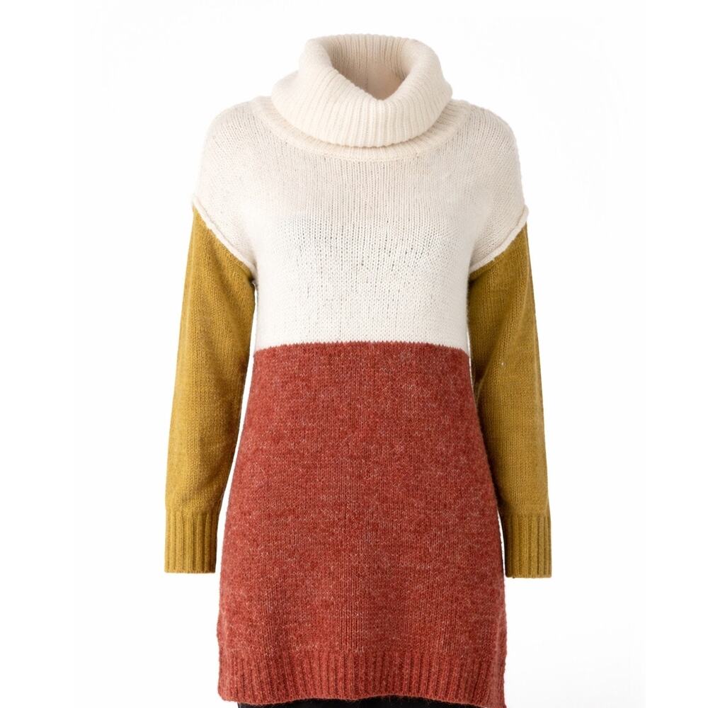 Sunday in Brooklyn Colorblock Turtleneck Sweater | Cream Rust Mustard | Size L